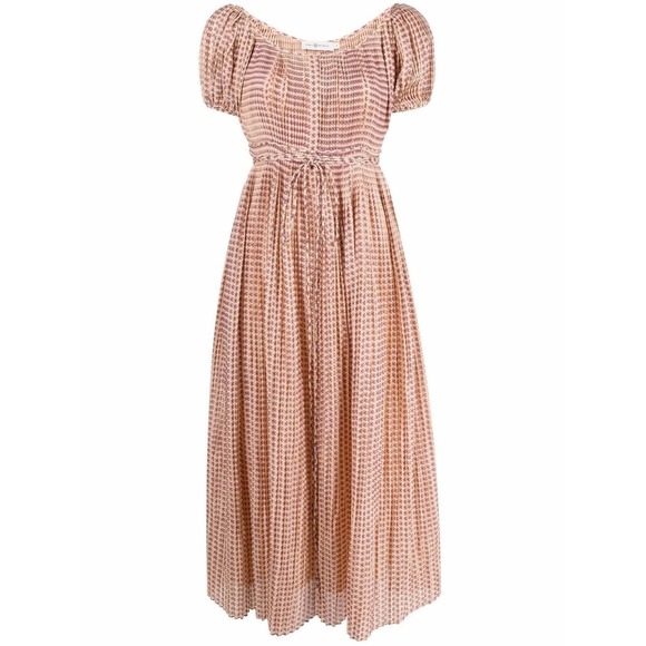 Tory Burch Dresses & Skirts - Tory Burch Floral Pleated Puff Sleeve Maxi Dress With‎ Slip Peach Purple Size 6